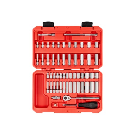 Tekton 1/4 Inch Drive 12-Point Socket and Ratchet Set, 56-Piece (5/32 - 9/16 in., 4 - 15 mm) SKT05304